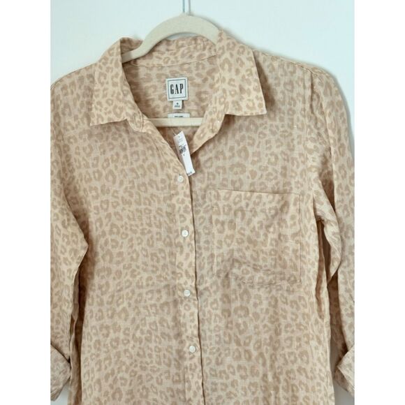 Gap 100% Linen Animal Print Shirt Women's Size Small New Neutral Classic N64 - Picture 4 of 14